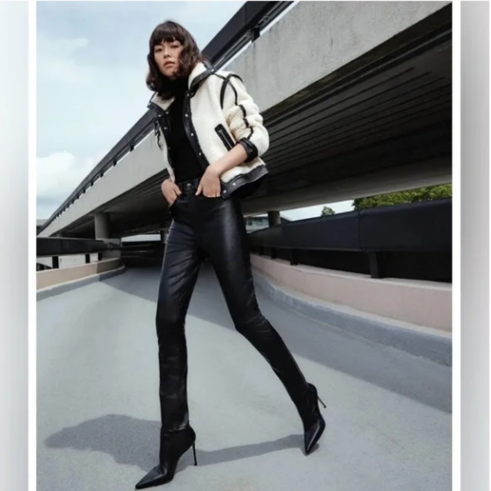 Veronica Beard Anita Faux Shearling/Leather Jacket Cream & Black XS